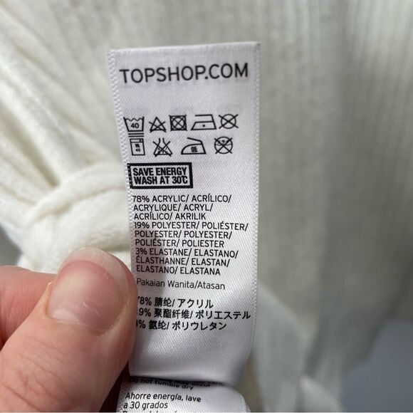 [L] Top Shop Fuzzy White Ribbed Knit Oversized Long Sleeve Cowl Neck Sweater - Picture 11 of 12